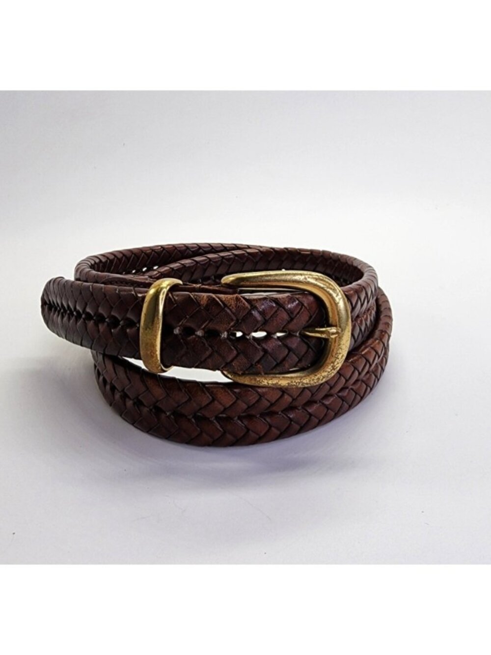 Coach Men's Brown Leather Woven Belt Size 38 Brass Buckle 5922 Classic